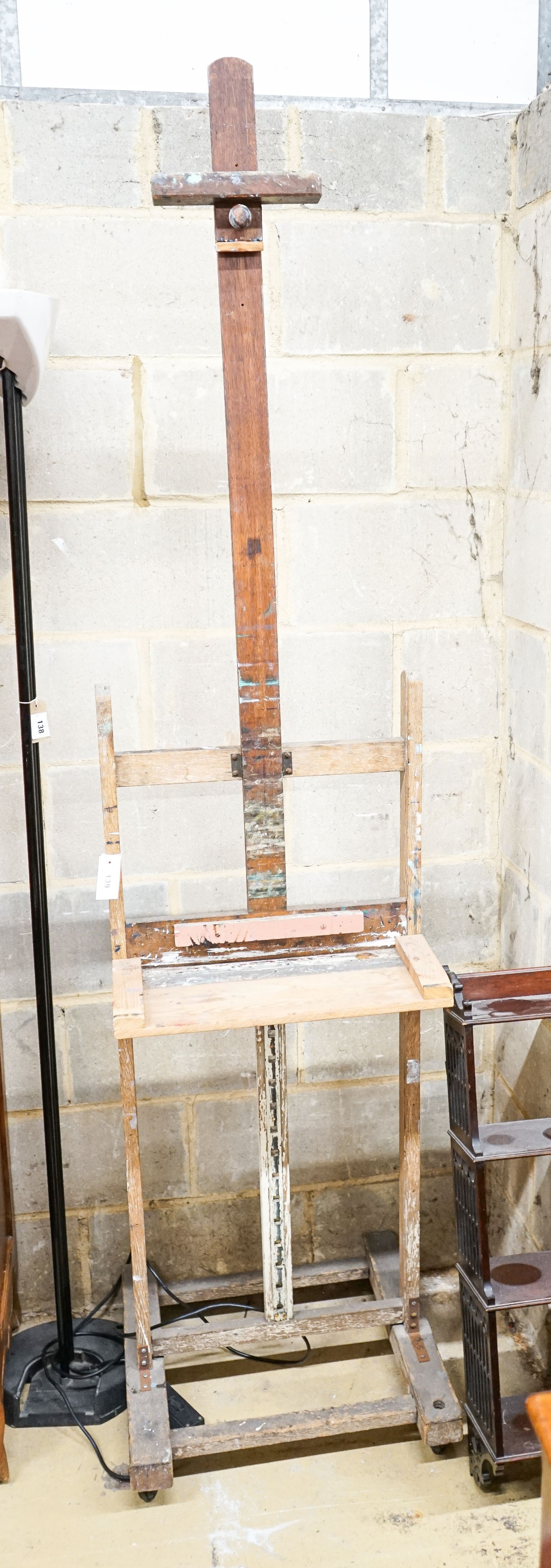 An oak and beech artist's studio easel, width 51cm